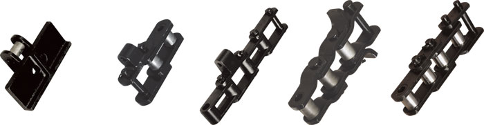 The range includes robust chains for Trench Diggers, Road Pavers, Asphalt elevators and Scraper Elevators